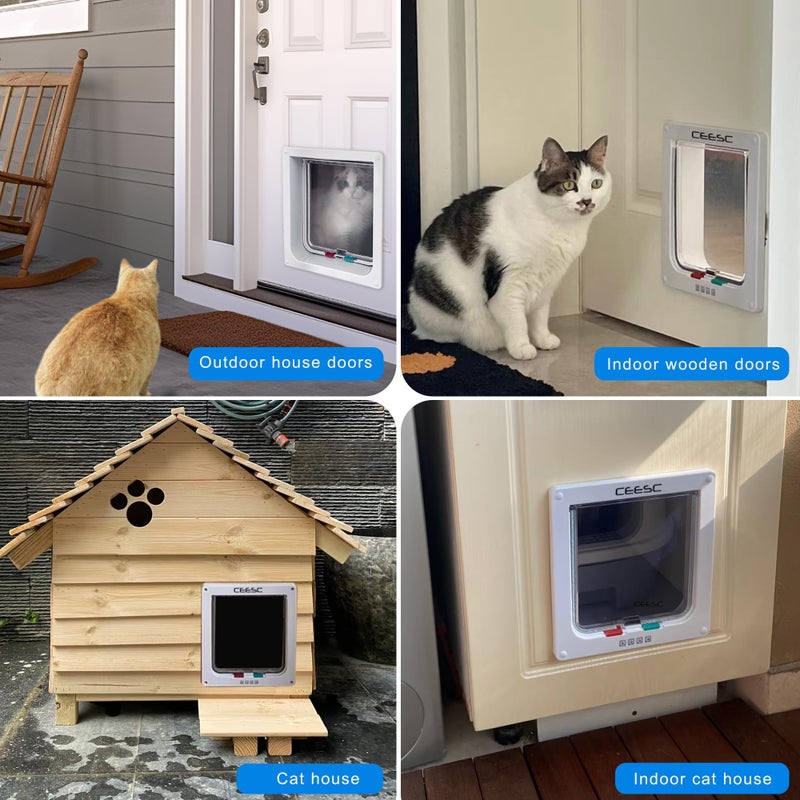 CEESC Cat Flap Door Magnetic Pet Door with 4 Way Lock for Cats, Kitties and Kittens, 3 Sizes and 2 Colors Options (M- Inner Size: 6.18"(W) x 6.30"(H), White) - Image 3